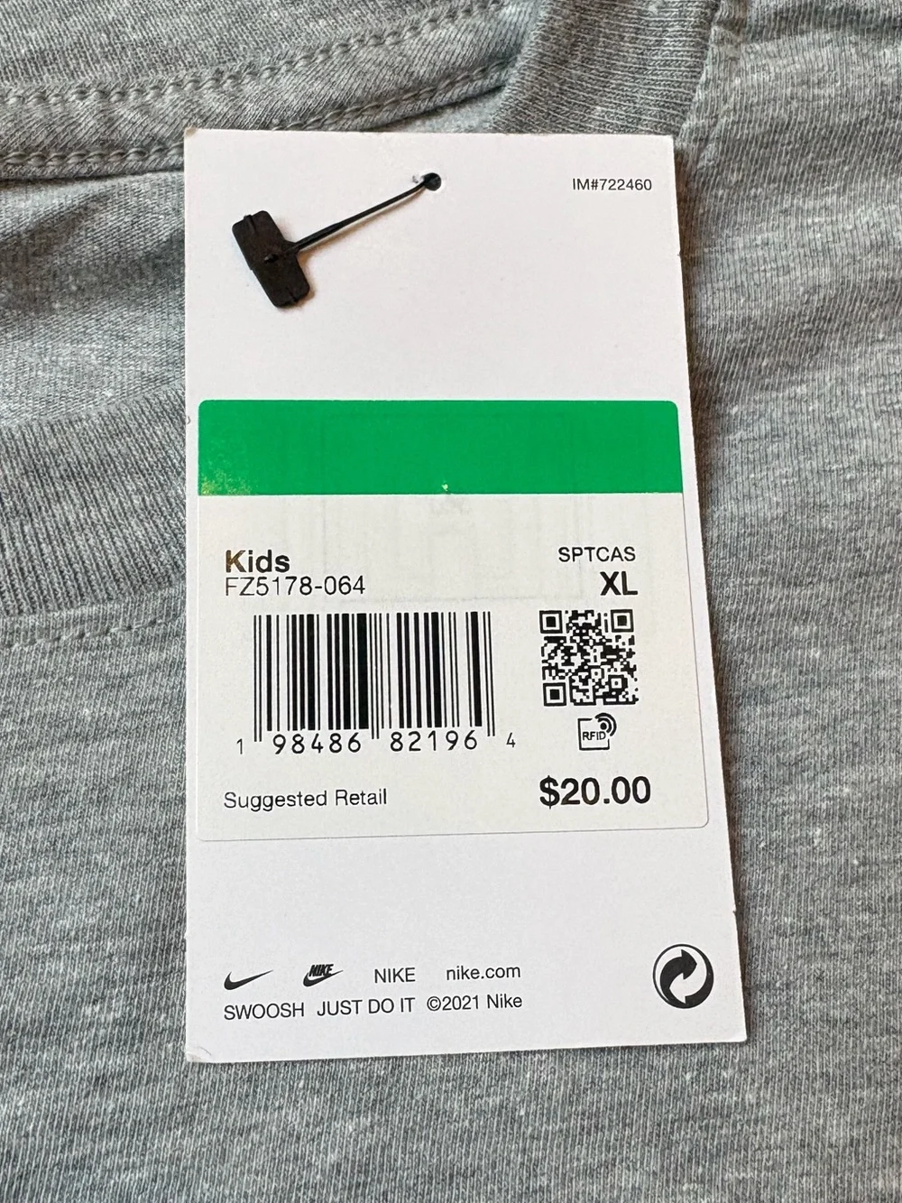 *BRAND NEW* Youth Nike Light Gray Logo Short Sleeve Tee